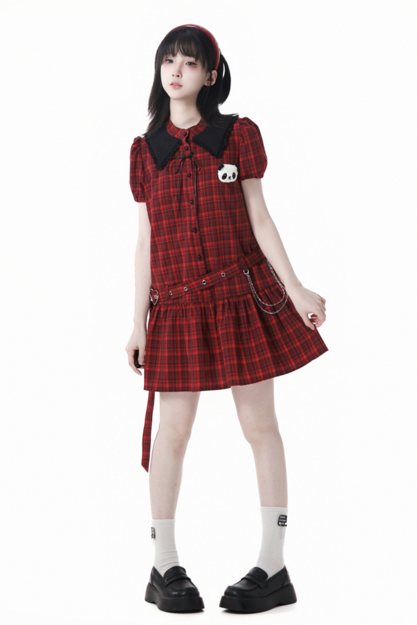 Comic Crop Top Skirt Dress Pleated Love Check Panda +