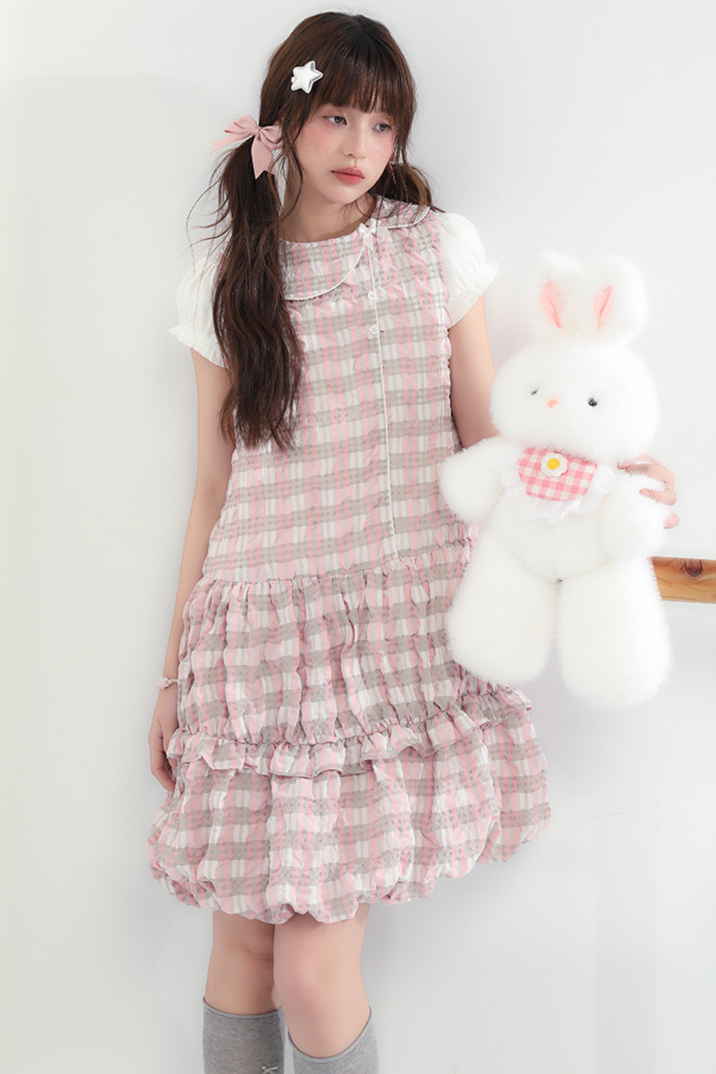 Ruffle Girly Color Sleeve Block Sweet Dress