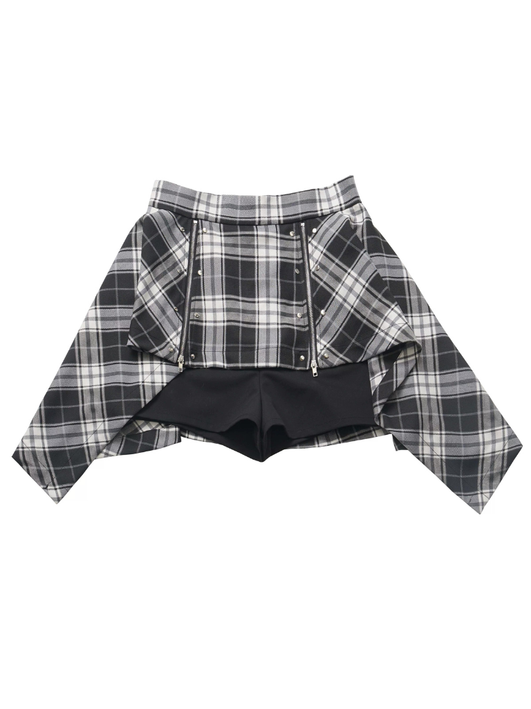 Ensemble gilet à carreaux d'époque + jupe rayée + sans manches + manches rythmées
