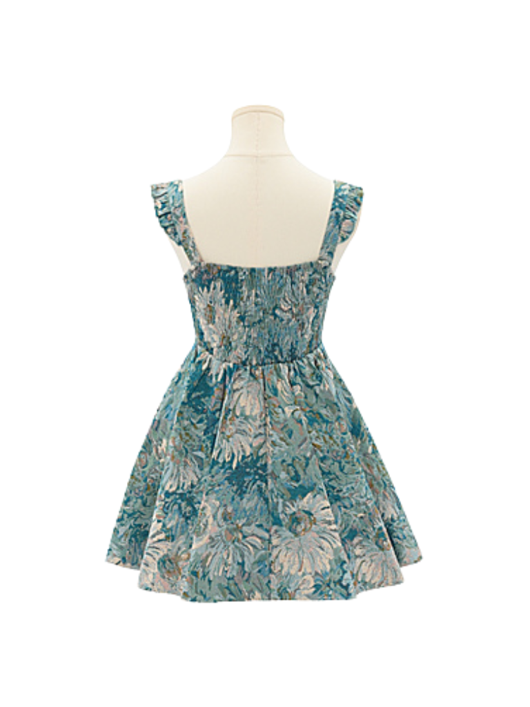 Suspender Forest Taste Oil + Bow Shirt Paint Dress Tie Chiffon Frilled
