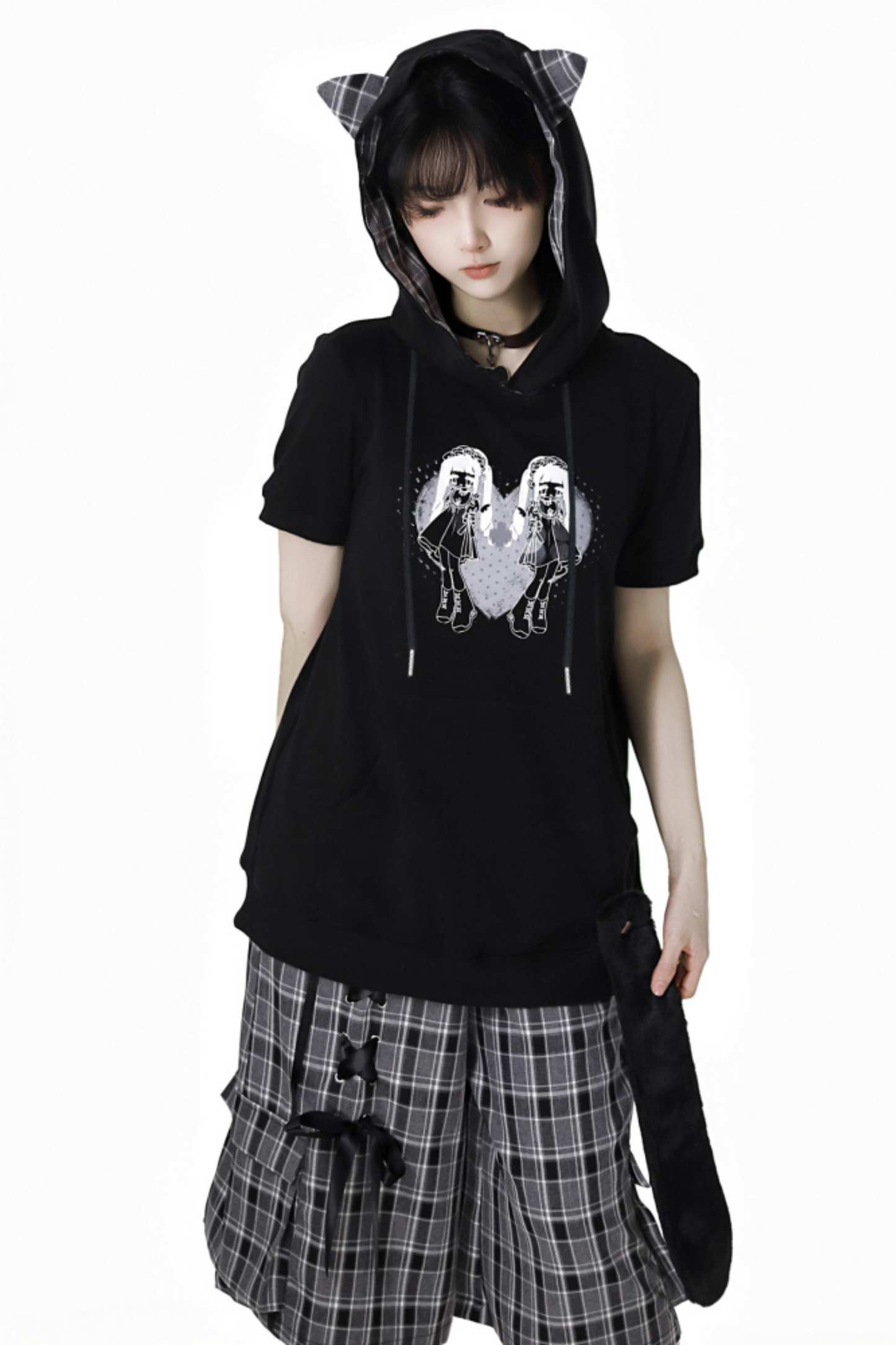 + Half Check Hooded Top Pants Shirt
