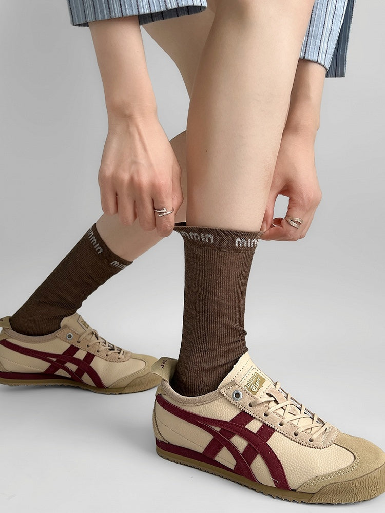 Socks Embroidered White/Brown/Black/Khaki Letter