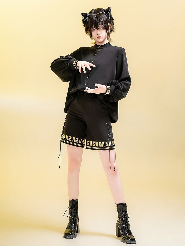 Lange Stickerei Shirt Stil schwarze Manschetten Gold Lolita Ouji Ärmel mit ägyptischen