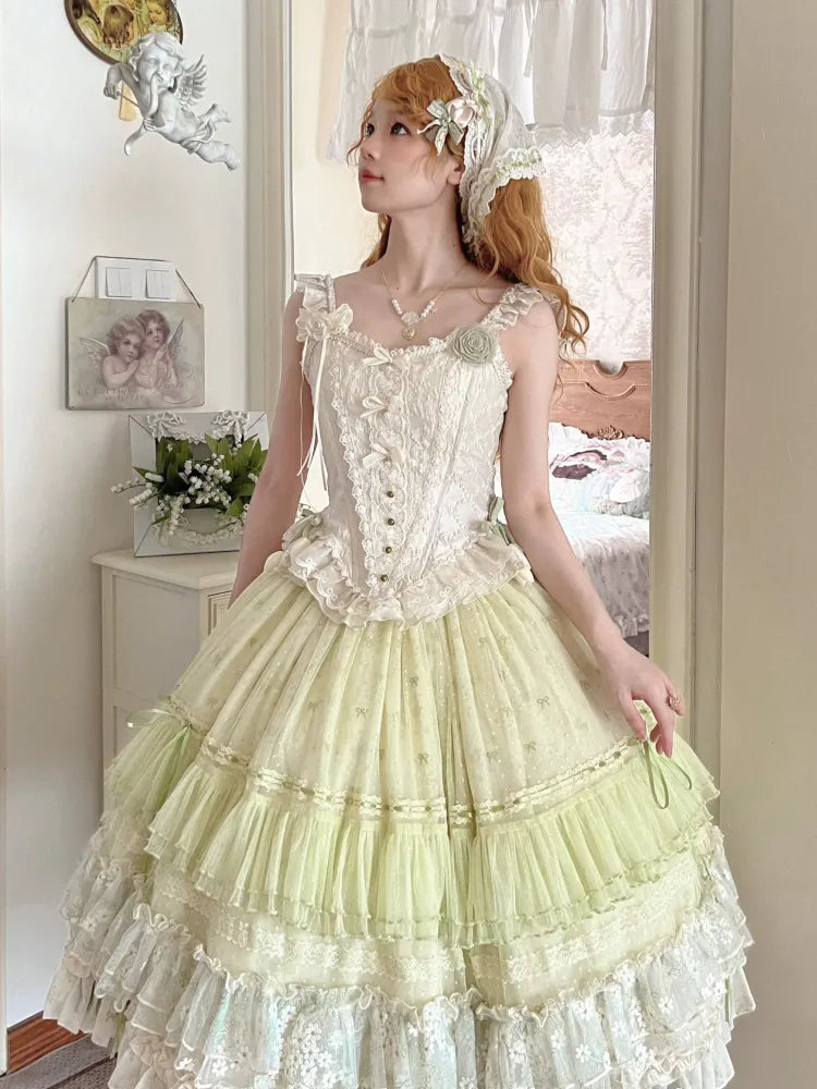 Ivory Bead Details Fabric Heart Corset Jacquard Boned Top