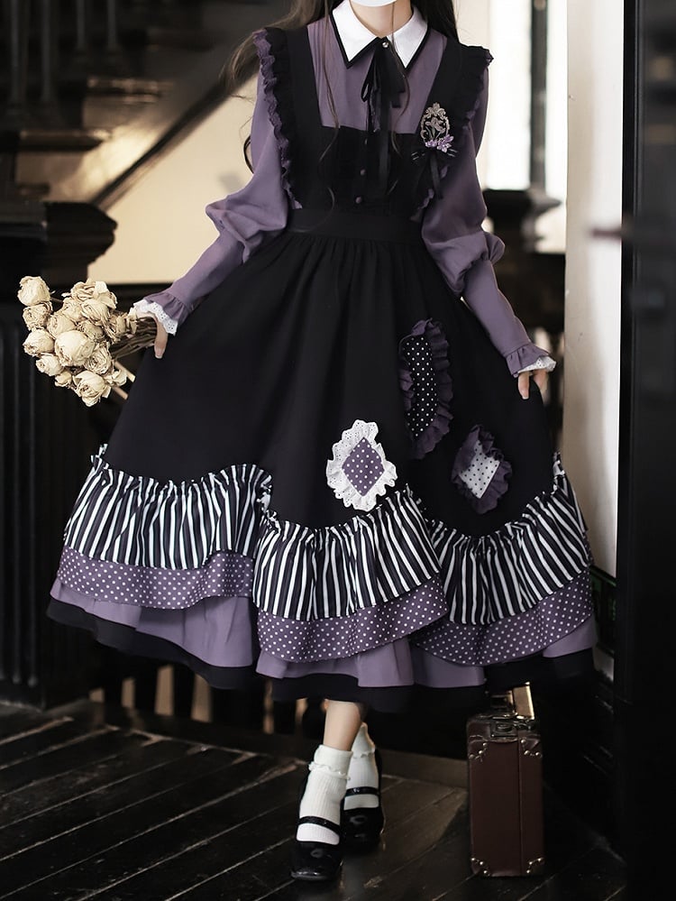 Waist with Belt Velvet Purple Sweet Lolita One Piece High Waist Dress