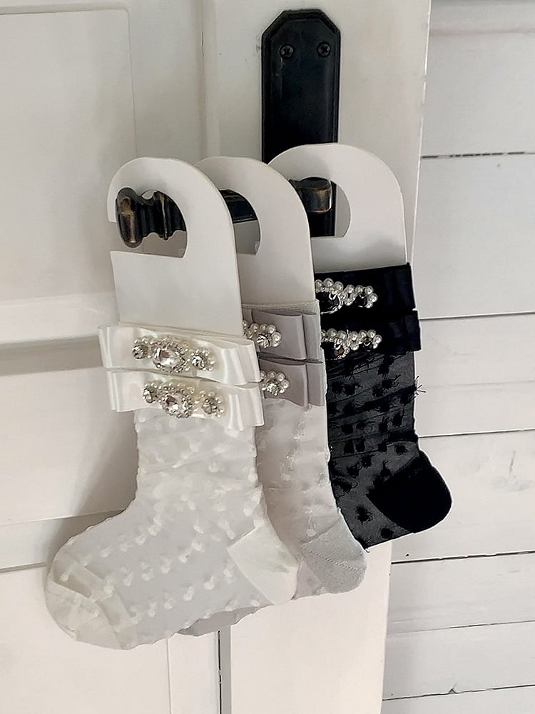 Rhinestone Decorated Socks Bowknot White/Grey/Black