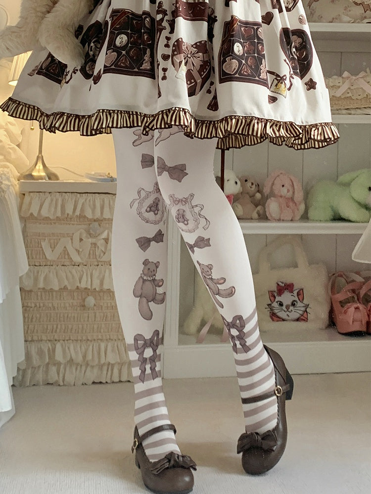 Brown/Pink Bunny and Bear Striped Sweet Lolita Tights