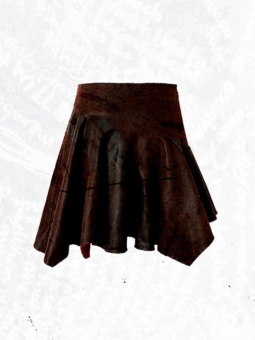 Asymmetrical Skirt Punk Reddish with Embroidery Wasteland Hem Brown Floral Suede
