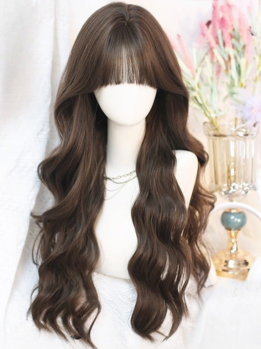 Bangs Wig With Tea/Brown Length Air Waist Wavy Black 65-70CM
