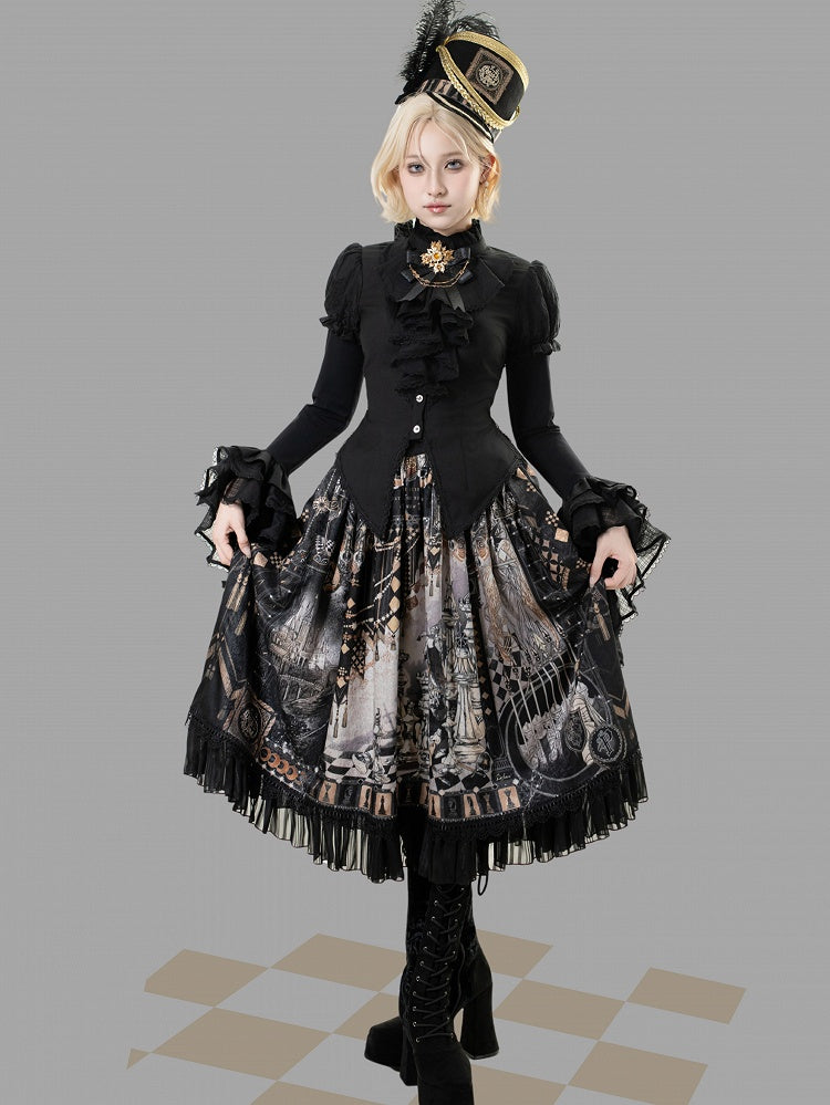 Skirt Theme Black Waist Corset Belt Chess Lolita Print