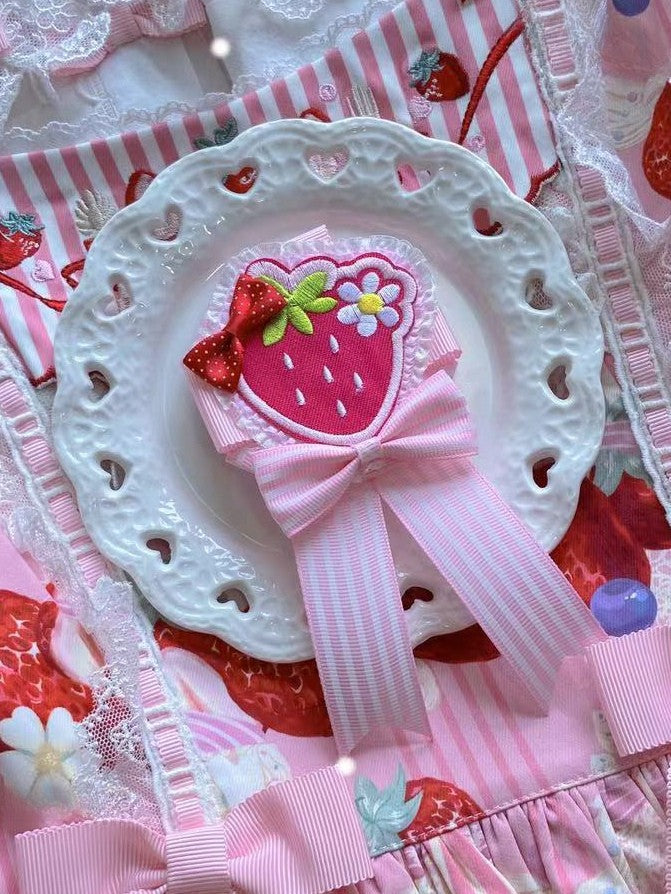 Borte Brosche Rüschen Details Applikation Rosa Schleife Erdbeere