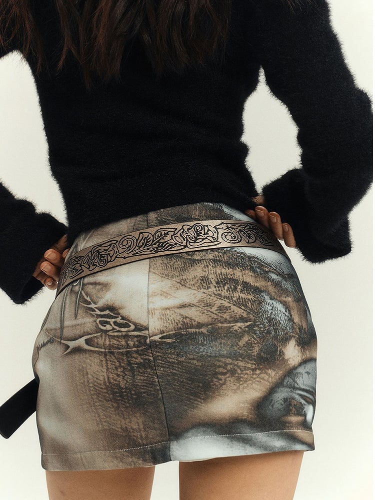 and Gray Punk Mini Bodycon Skirt Black