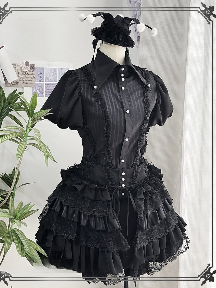 - Outfit Vibes Clown Pointed Collar Black Lolita Ouji Circus