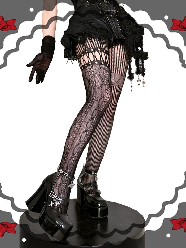 Red / Purple / Black / White Asymmetrical Cutout Fishnet Tights
