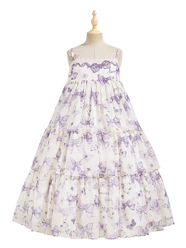 Purple High Waist Bowknots Tiered Skirt Summer Lolita Dress