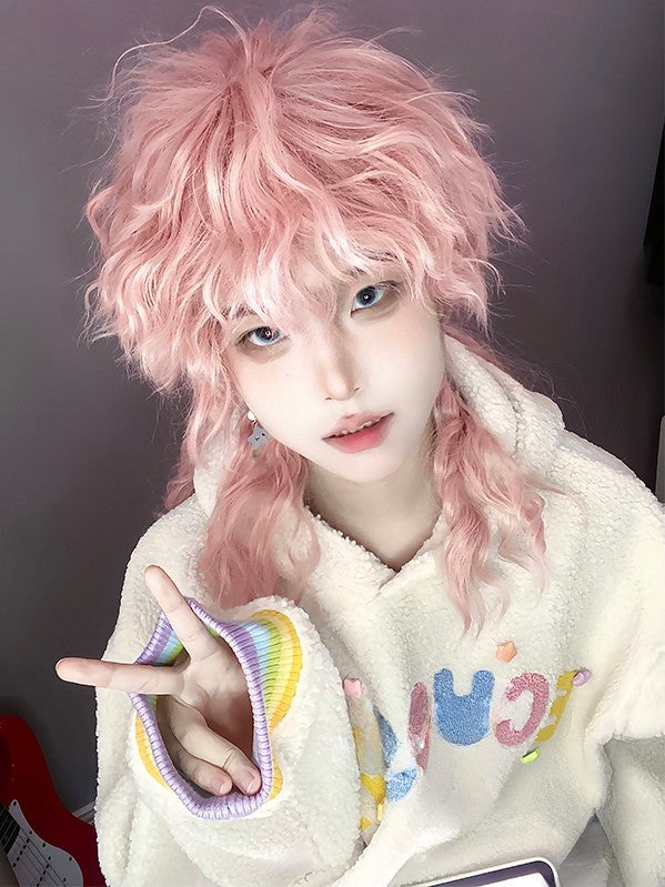 Wig Length With Ouji Pink 38CM Wavy Bangs Style