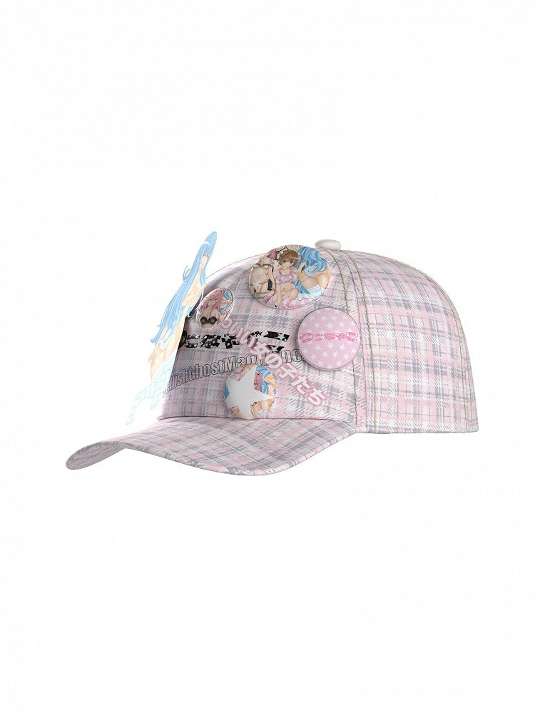 Adjustable Fashion Pink Plaid Hat Gyaru Cap