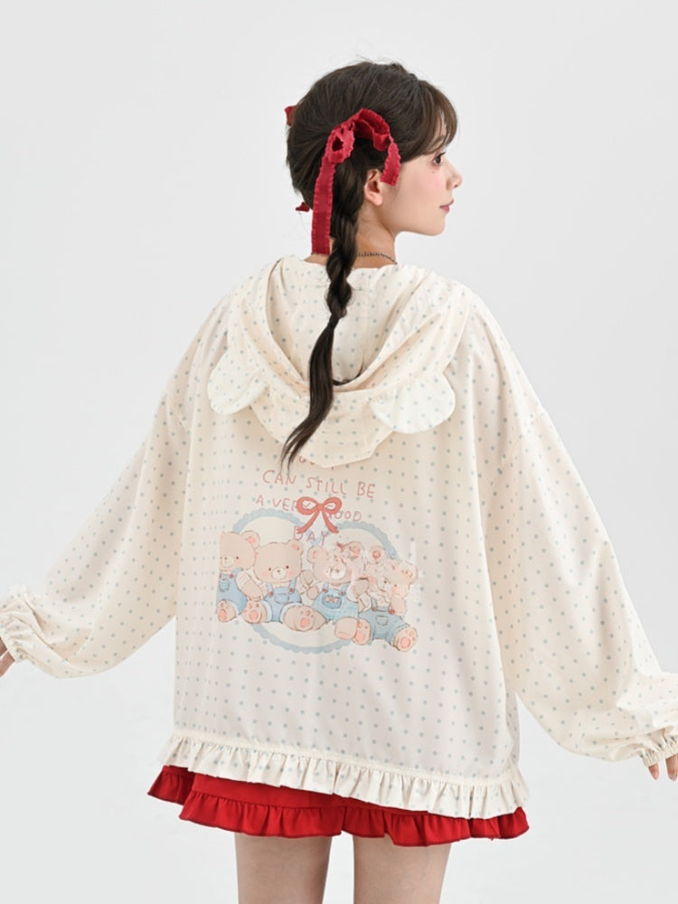 Sonnenschutzjacke Bear Vibes Schneehaube Weiß Polka-Dot Ohren Design Weiß Adorable
