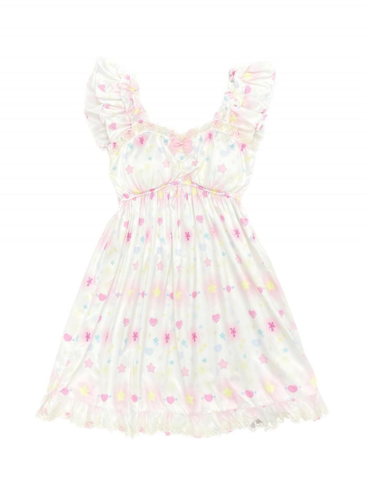 Weißes Pyjamakleid mit Herz- und Sternenprint