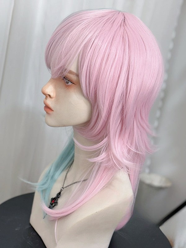 45 cm gerader Farbstil mit grün-rosa Ouji-Perückenlänge, Pony, geteilt