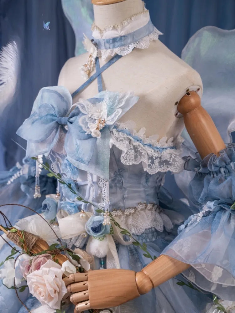 Full Princess Floral Butterfly Set Design Blue JSK Fairycore Lolita Dress