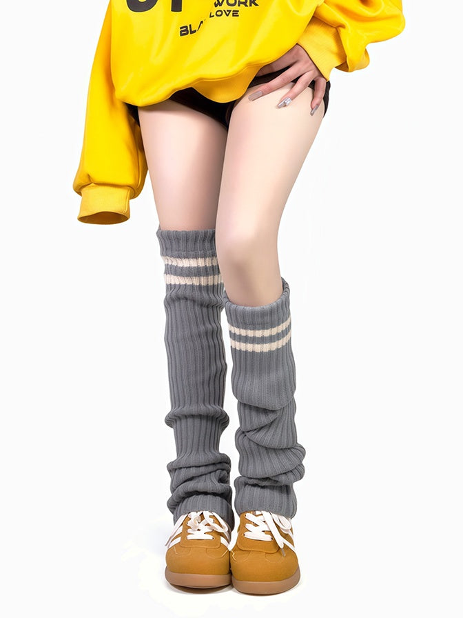 Apricot Overknee Striped Pattern Knitted Leg Warmers