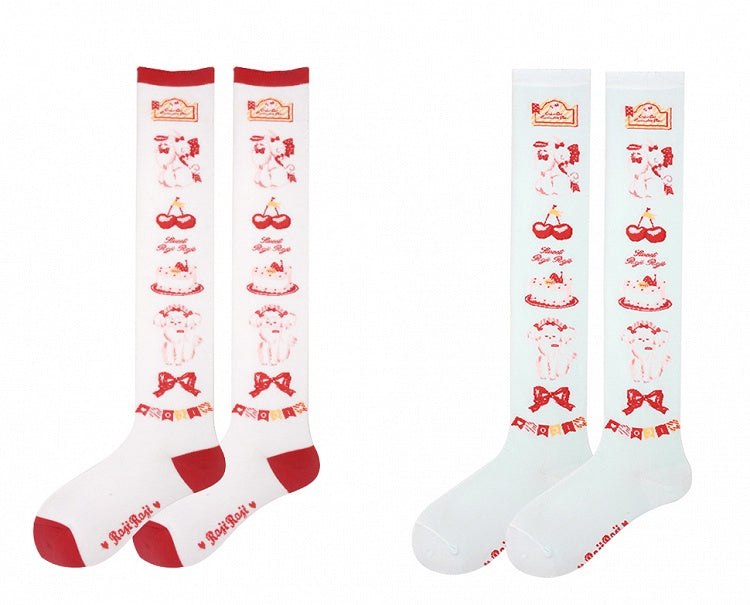 Süße Lolita-Overknee-Strümpfe mit Welpen-Print