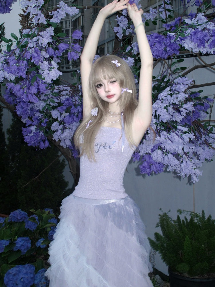 Lavender Balletcore Slim-fitting Strapless Top