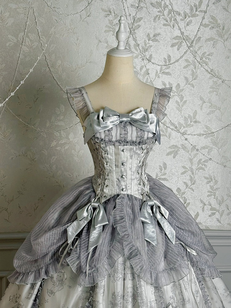 Lolita Drawstring Jumper Gray Waist Silver Corset Skirt Overlay
