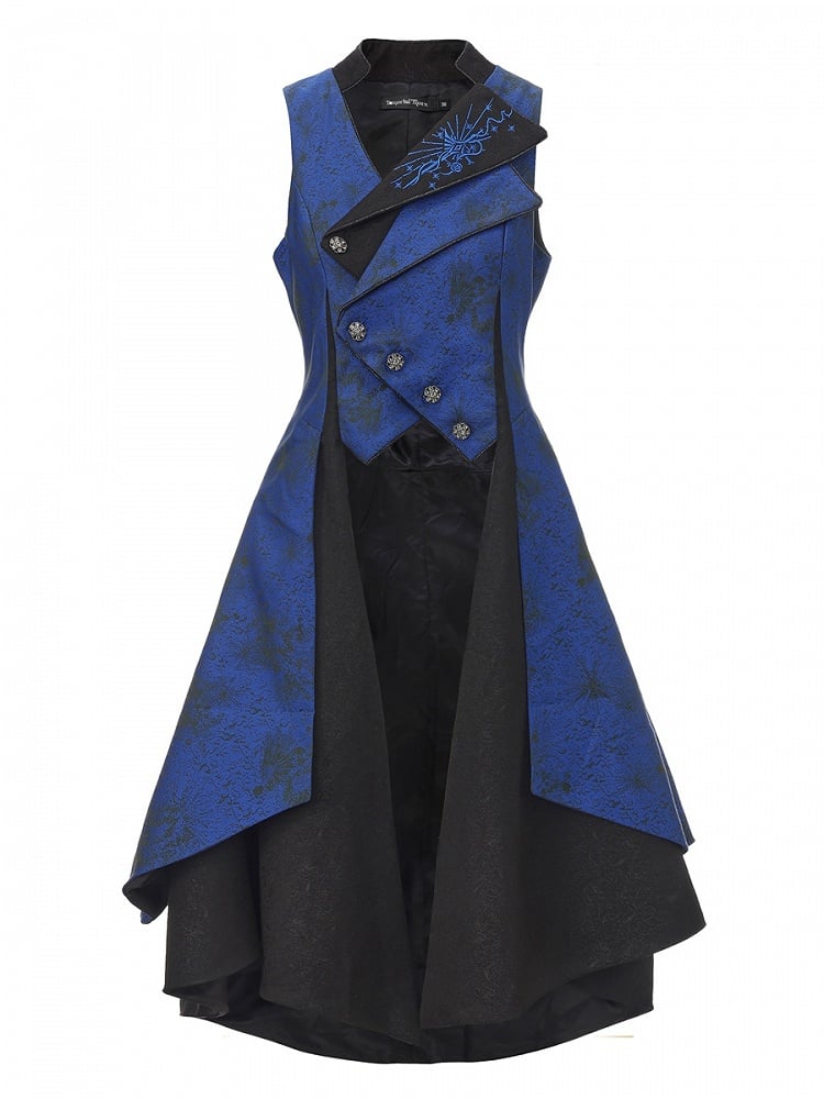 Langer ärmelloser Mantel und asymmetrische Ouji-Weste Blau Dunkelschwarz Lolita