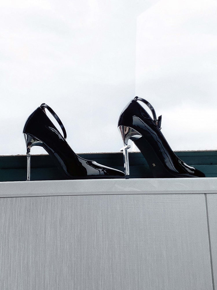 Design Heel Cross High Pointed Heels Toe Clearance-Size Gothic Black 40