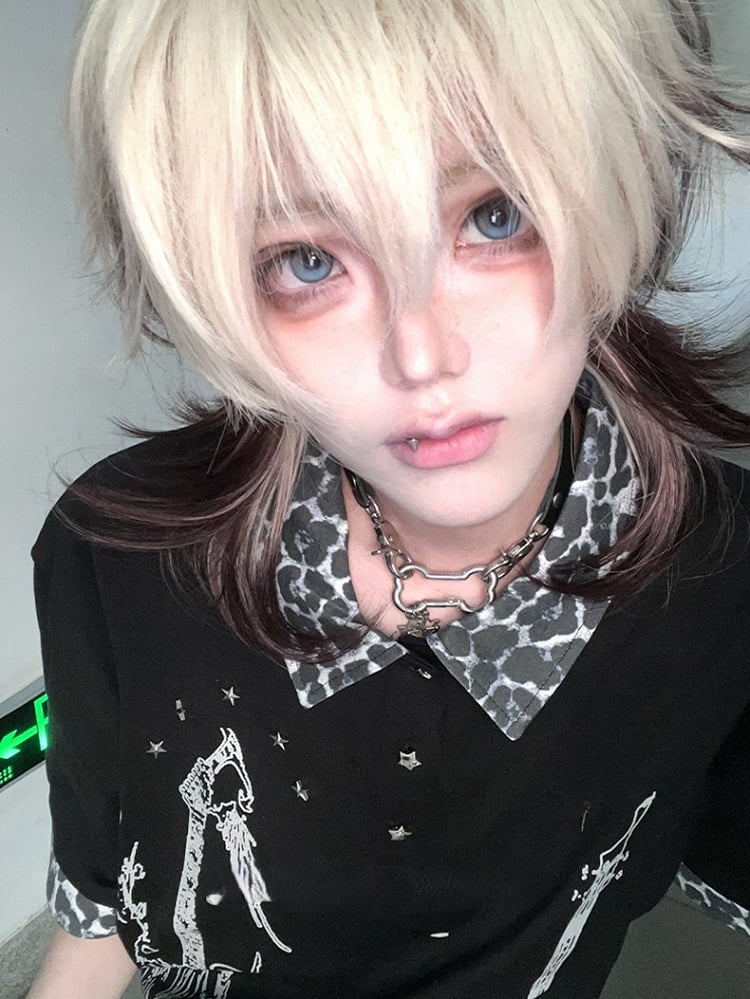Short Ombre And With Hair Brown White Wig Color Ouji Bangs Length 43CM Air