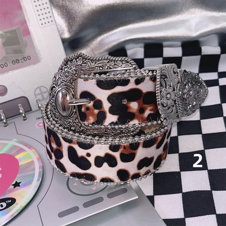 Y2Kパンクヒョウ柄ウエストベルト