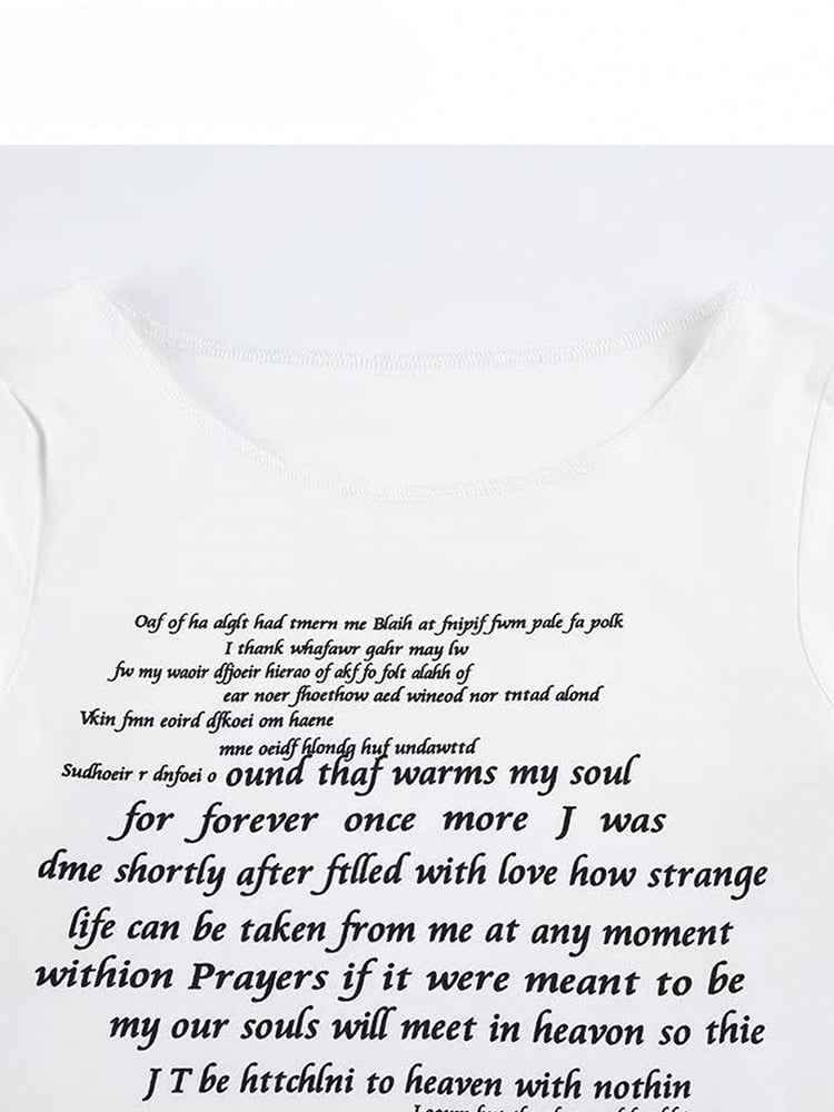 White Print Bell Asymmetrical Letter Bittersweet Sleeves Hem Top