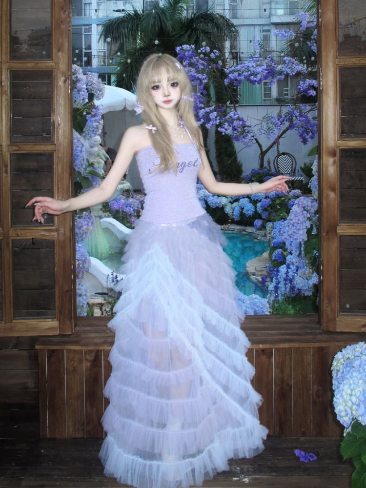 Lavender Balletcore Slim-fitting Strapless Top