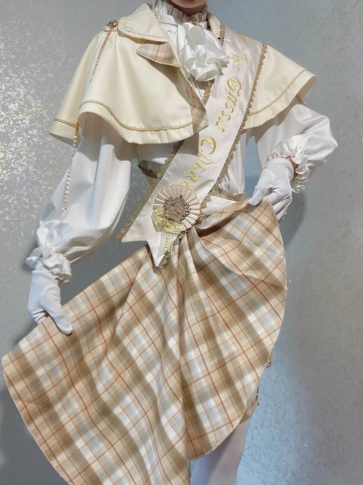 and - Outfit White Ouji Prince Cape Waist Lolita High Shorts Shirt + Gold