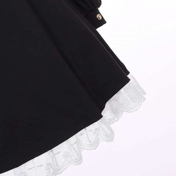 Robe noire Jirai Kei à manches détachables et bretelles à boucle à la taille, style mines terrestres