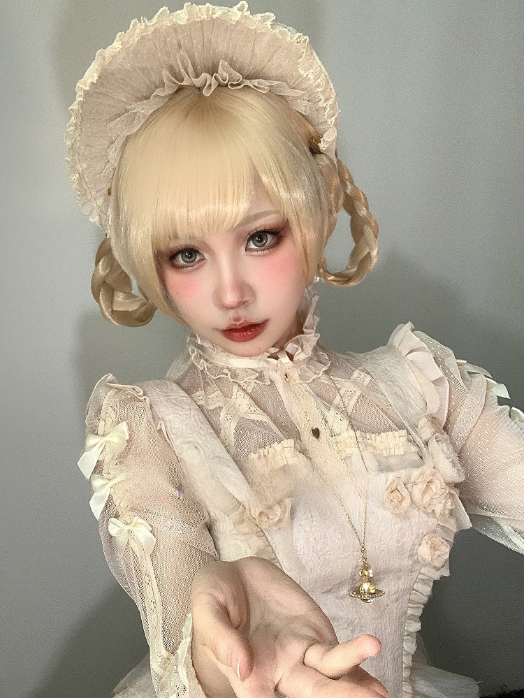 Claw Braided Ponytail Wig Bangs With Short 55CM Double Blonde Full Clips 30CM + Straight