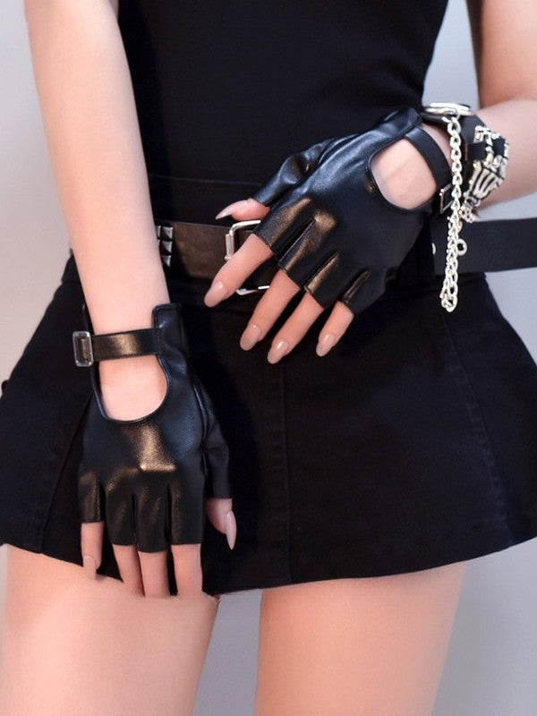 Cyberpunk Buckle Black/White/BlackWhite Finger Gloves