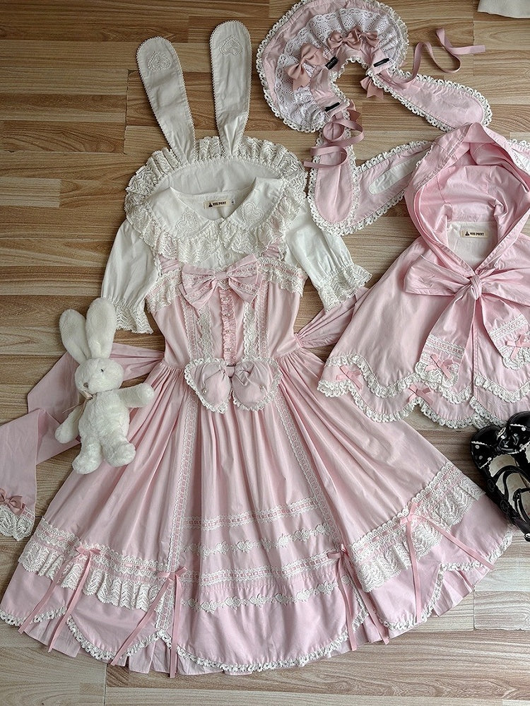 Lolita Old School Pullover Saum Rosa Kleid Besatz Gewellter Rand Rock
