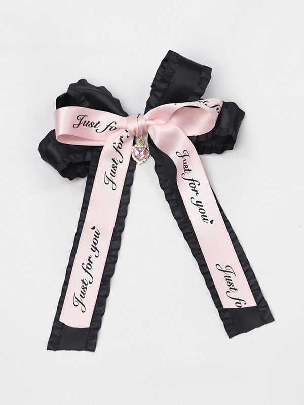 Bow and Large Brooch/Clip Charm with Kei Black/Pink/Purple Ribbon Accent Jirai