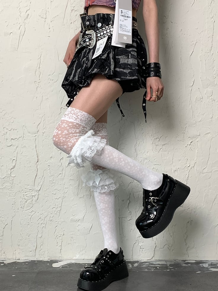 Bittersweet Stockings Floral Y2K Lace Overknee Trim White Pattern