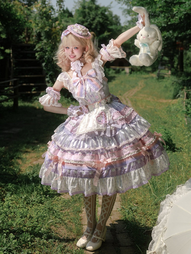 Taro Skirt Sweet Paste Accents JSK Lolita Purple Tiered Cake Bow Set Full