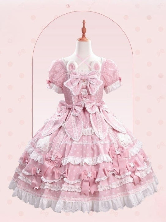 Bunny Pink Plush Ears Pattern Sweet Dots Neckline Version Gorgeous Dress Polka Light Lolita