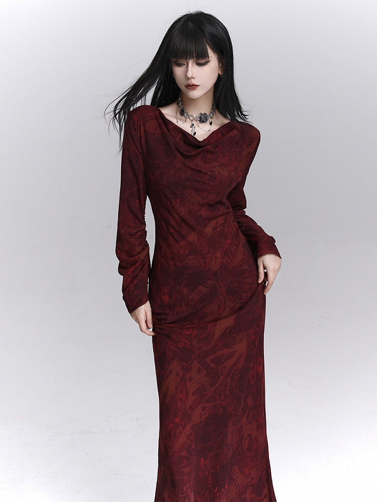 Herbst mit Gothic-Knöchellangem Kleid, verstellbare Meerjungfrau-Manschetten mit roten Bändern