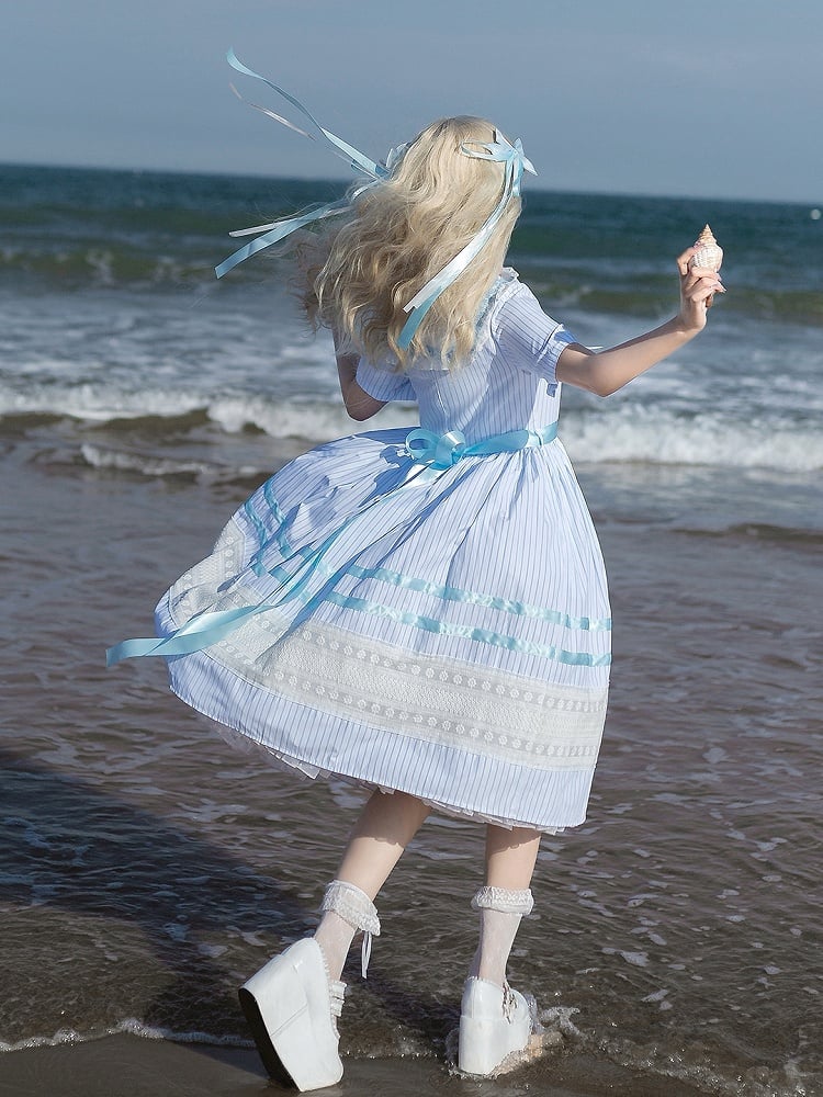 Sailor Pattern Available Plus Blue Lolita Dress Sizes Sea Collar Jacquard Summer Striped Shell