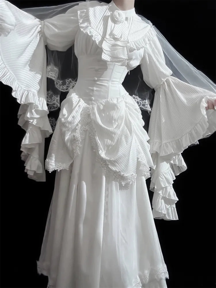 Gothic Skirt White Aristocrat Bust Lolita Boned Waist Under Corset High