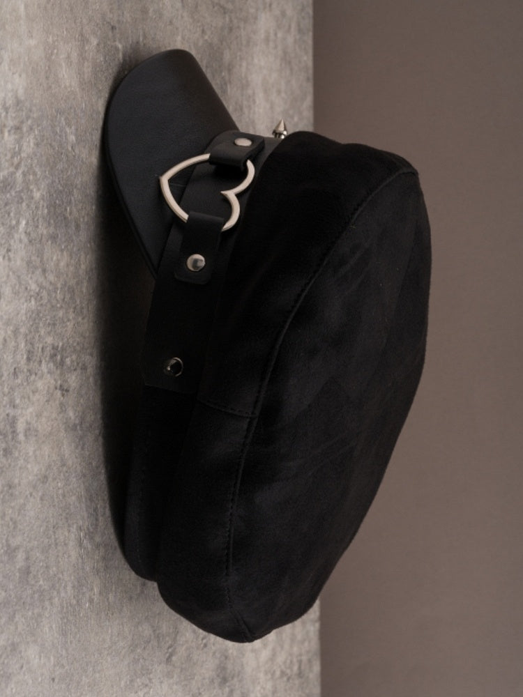 Details Heart Studs Hat Beret Gothic Ring Black