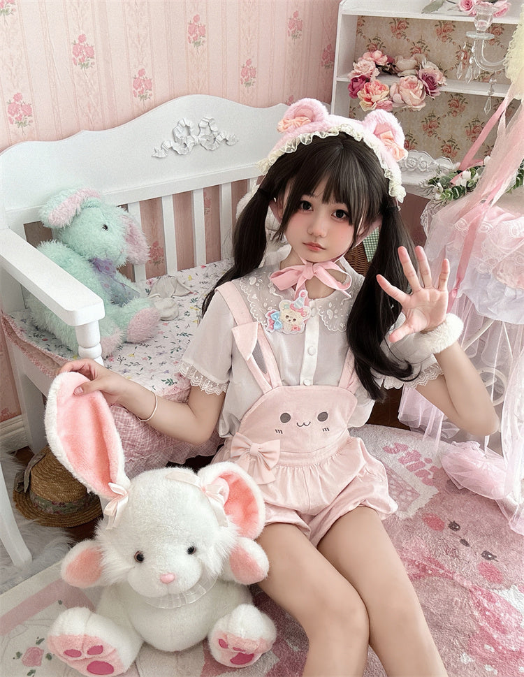 Shorts Bunny/Brown Bear Overalls Bubble Pink