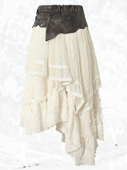 スターウェイストランド ホワイト パンク ウエストライン スカート フラウンス PU アシンメトリー スタッズ ヘム